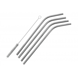 Westmark Trinkhalm Edelstahl gebogen mit Reinigungsbürste 21,5cm 4er
