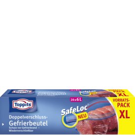 Toppits Doppelverschluss Gefrierbeutel mit Safeloc-Verschluss 6L XL Toppits Doppelverschluss Gefrierbeutel mit Safeloc-Verschluss 6L XL