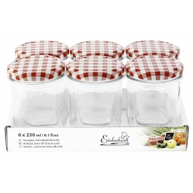 Dosen-zentrale Schraubdeckelglas Einkochwelt Sturz 6er Tray TO-Deckel rot/weiß kariert Dosen-zentrale Schraubdeckelglas Einkochwelt Sturz 6er Tray TO-Deckel rot/weiß kariert