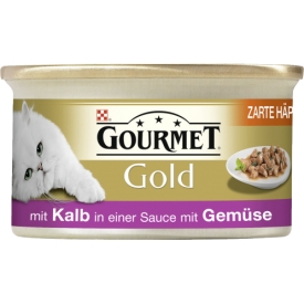 Gourmet Gold Katzenfutter Zarte Häppchen mit Kalb in einer Sauce mit Gemüse Gourmet Gold Katzenfutter Zarte Häppchen mit Kalb in einer Sauce mit Gemüse