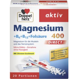 Doppelherz Magnesium 400 + Vitamine B6 + B12 + Folsäure Direktgranulat 20 St. Doppelherz Magnesium 400 + Vitamine B6 + B12 + Folsäure Direktgranulat 20 St.