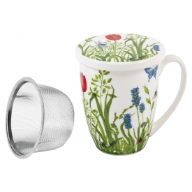 Teebecher Blume mit Deckel und Sieb Porzellan sortiert spülmaschinengeeignet 300 ml 11cm weiß/grün/rot Teebecher Blume mit Deckel und Sieb Porzellan sortiert spülmaschinengeeignet 300 ml 11cm weiß/grün/rot