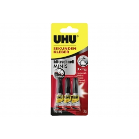 UHU Sekundenkleber blitzschnell Minis flüssig 3x 1g UHU Sekundenkleber blitzschnell Minis flüssig 3x 1g