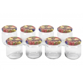 Emsy Schraubdeckelglas 212ml mit 66mm TO-Deckel Obstdekor 8er Tray