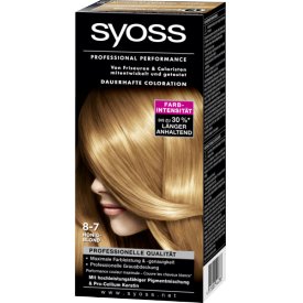 Schwarzkopf Syoss Dauerhafte Haarfabe Coloration Professional Performance 8-7 Honigblond Stufe 3 Schwarzkopf Syoss Dauerhafte Haarfabe Coloration Professional Performance 8-7 Honigblond Stufe 3