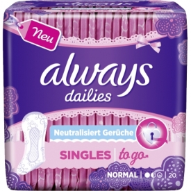Always Dailies Singles To Go Slipeinlagen Geruchsneutralisierung Normal Always Dailies Singles To Go Slipeinlagen Geruchsneutralisierung Normal