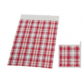 My Basics MY Geschirrtuch Karo Baumwolle 70x50cm rot/taupe