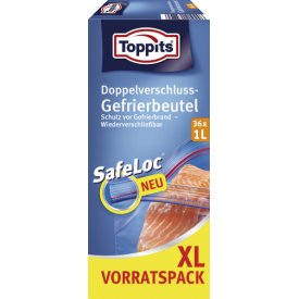 Toppits Doppelverschluss Gefrierbeutel mit Safeloc-Verschluss 1L XL Toppits Doppelverschluss Gefrierbeutel mit Safeloc-Verschluss 1L XL