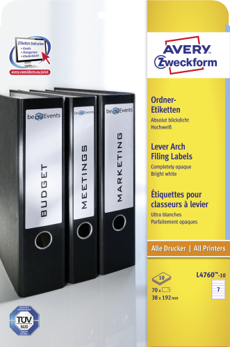 Avery Zweckform Ordner-Etiketten L4760-10 schmal 38x192mm weiß 70 Stück Avery Zweckform Ordner-Etiketten L4760-10 schmal 38x192mm weiß 70 Stück