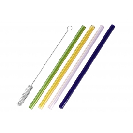 Leonardo Trinkhalm Glas bunt mit Reinigungsbürste 20cm 4er